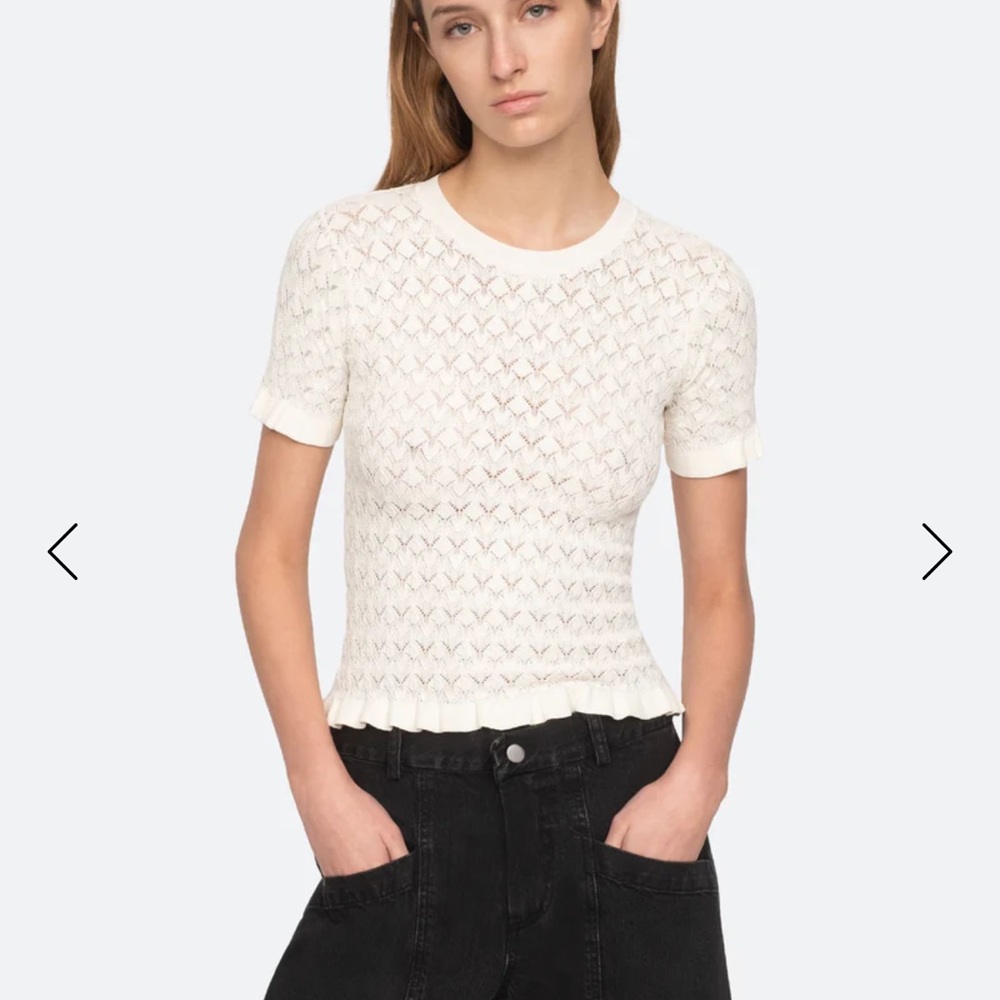 Sea New York Rue Sweater White Knit Ruffle-Hem Top